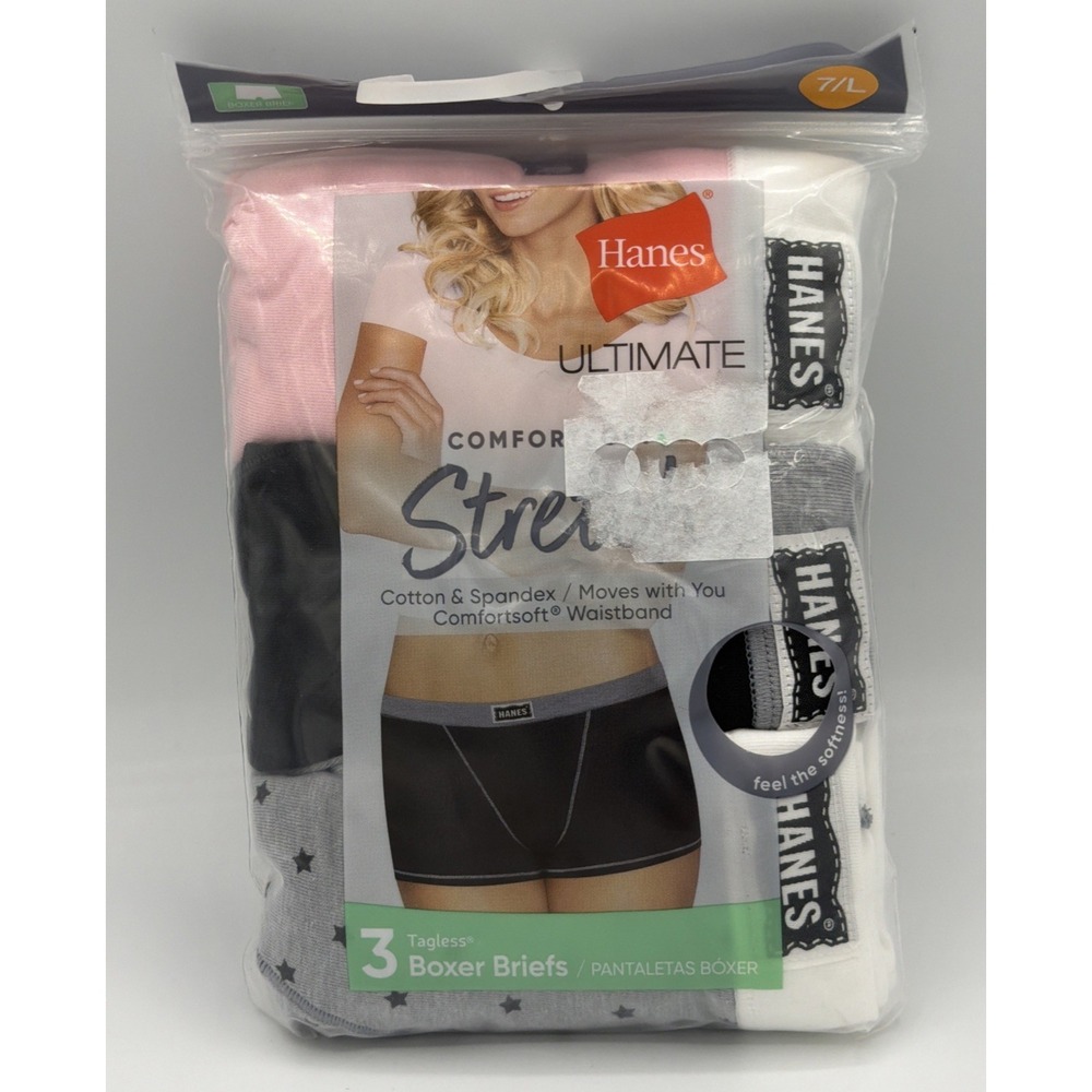 Hanes Womens Ultimate Comfort Stretch Tagless Boxer Briefs Size L/7 3 Pack NEW
